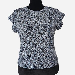 MICHAEL Michael Kors Women's Blue and Black Floral Blouse.‎ Sz Oversized Small